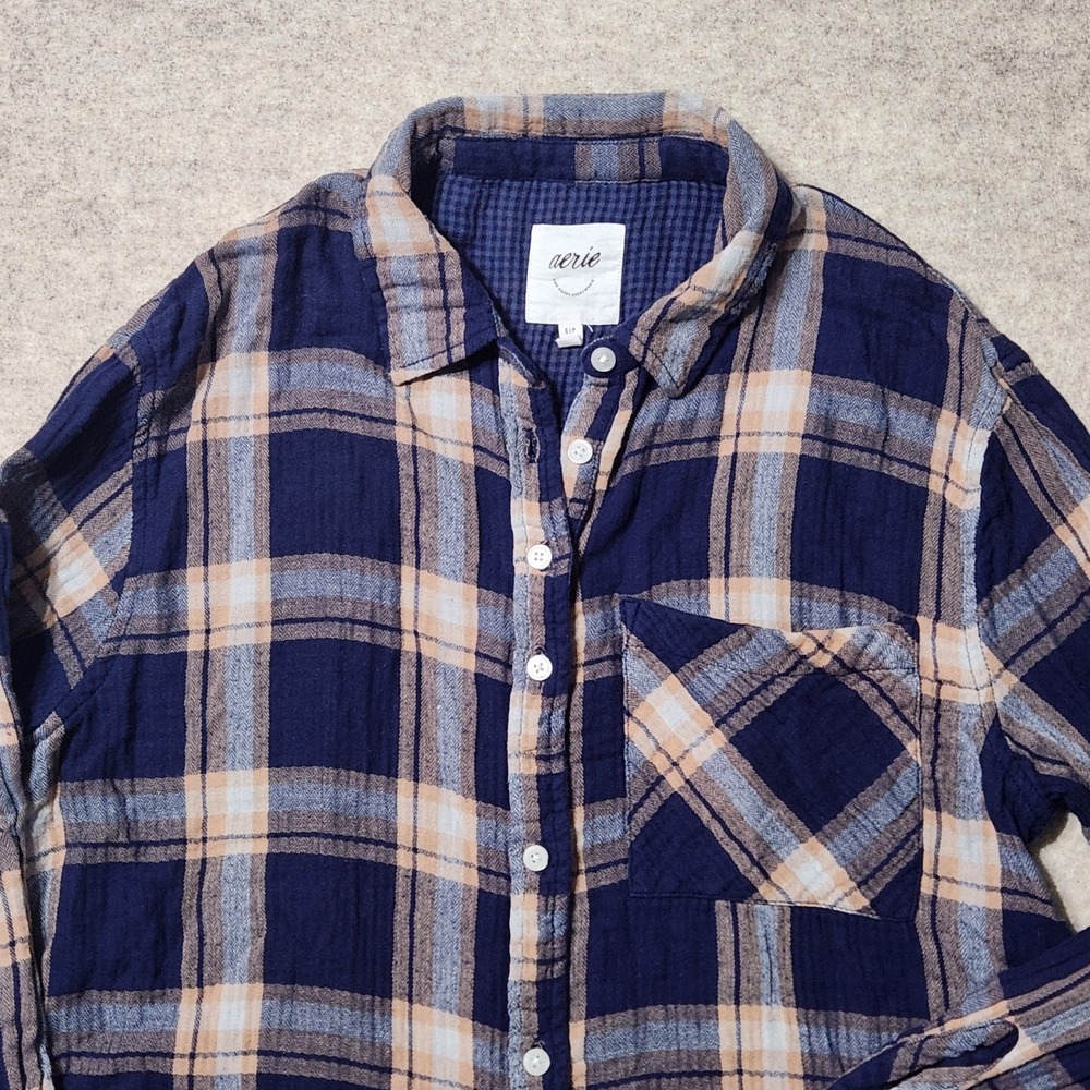 Aerie Womens‎ Flannel Shirt Small Plaid Long Sleeve Button Up Casual Top - Picture 5 of 8